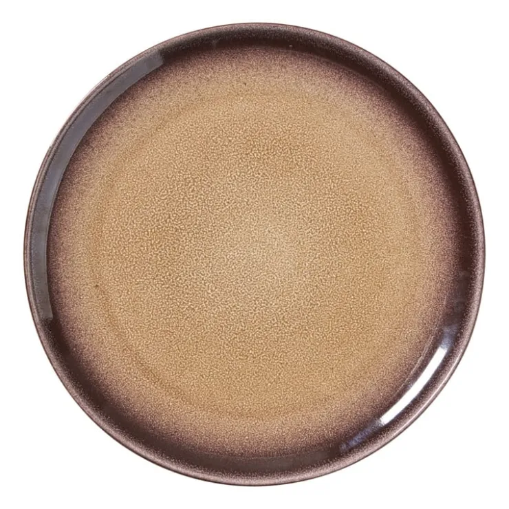 Xenos Ontbijtbord Olivia - bordeauxrood/beige - ø22x2 cm- Borden