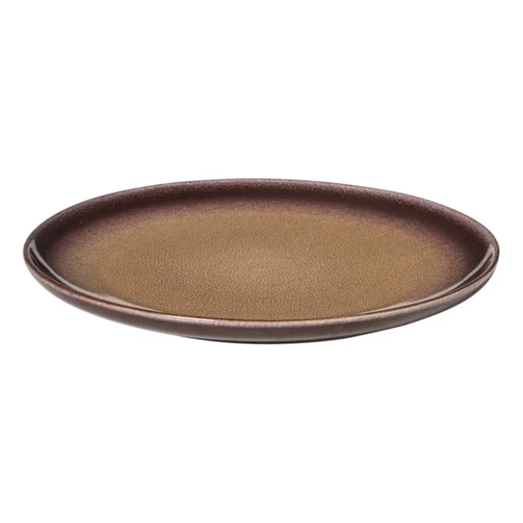 Xenos Ontbijtbord Olivia - bordeauxrood/beige - ø22x2 cm- Borden