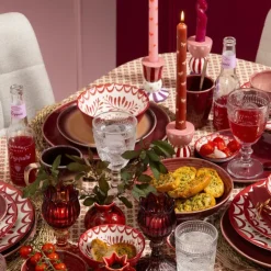 Xenos Ontbijtbord Olivia - bordeauxrood/beige - ø22x2 cm- Borden