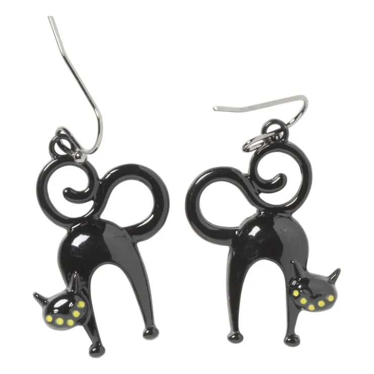 Xenos Oorbellen zwarte kat - zwart- Verkleedaccessoires