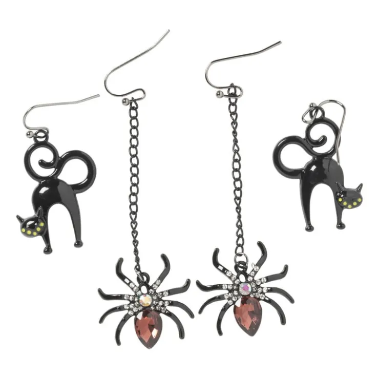 Xenos Oorbellen zwarte kat - zwart- Verkleedaccessoires