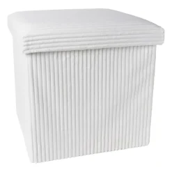 Xenos Opbergbox teddy rib vierkant - wit - 38x38x38 cm- Opbergboxen
