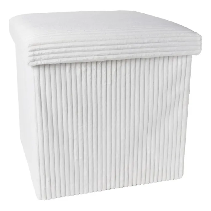 Xenos Opbergbox teddy rib vierkant - wit - 38x38x38 cm- Opbergboxen