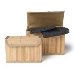 Xenos Opbergmand met deksel - bamboe - 14x20x10 cm- Opbergbakken|Manden