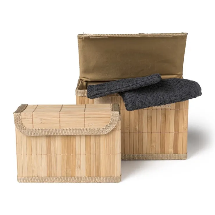 Xenos Opbergmand met deksel - bamboe - 14x20x10 cm- Opbergbakken|Manden