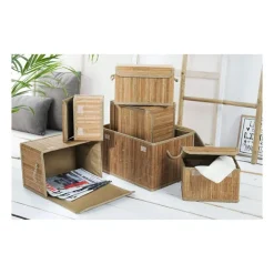 Xenos Opbergmand met deksel - bamboe - 20x33x22 cm- Manden|Manden