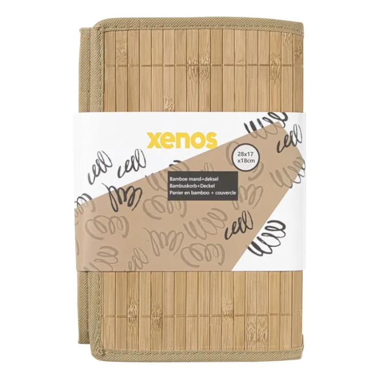 Xenos Opbergmand met deksel klein - bamboe - 18x28x17 cm- Opbergboxen|Manden
