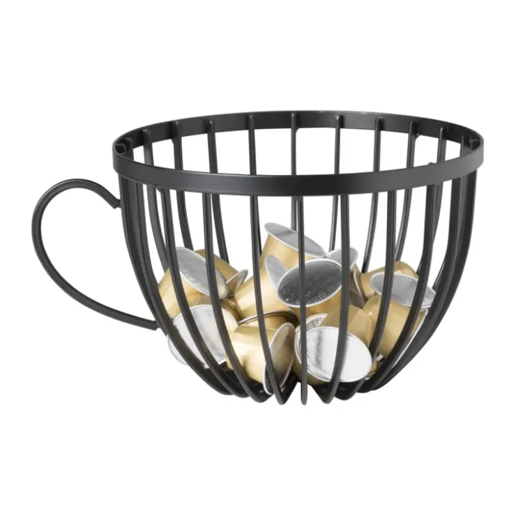 Xenos Opbergpot koffiecups - zwart - metaal- Koffie Accessoires