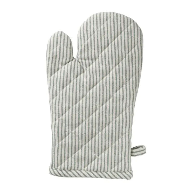 Xenos Ovenwant gestreept - groen/wit - 18x32 cm- Ovenwanten