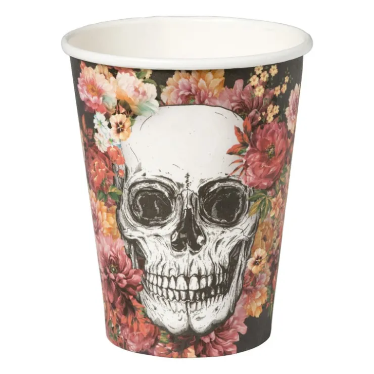Xenos Papieren beker Day of the Dead - set van 10 - ø8x17 cm- Wegwerpservies
