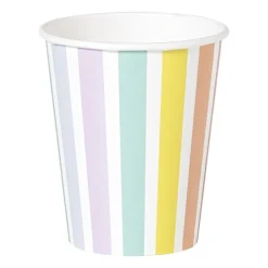 Xenos Papieren bekers gestreept pastel - set van 6- Wegwerpservies