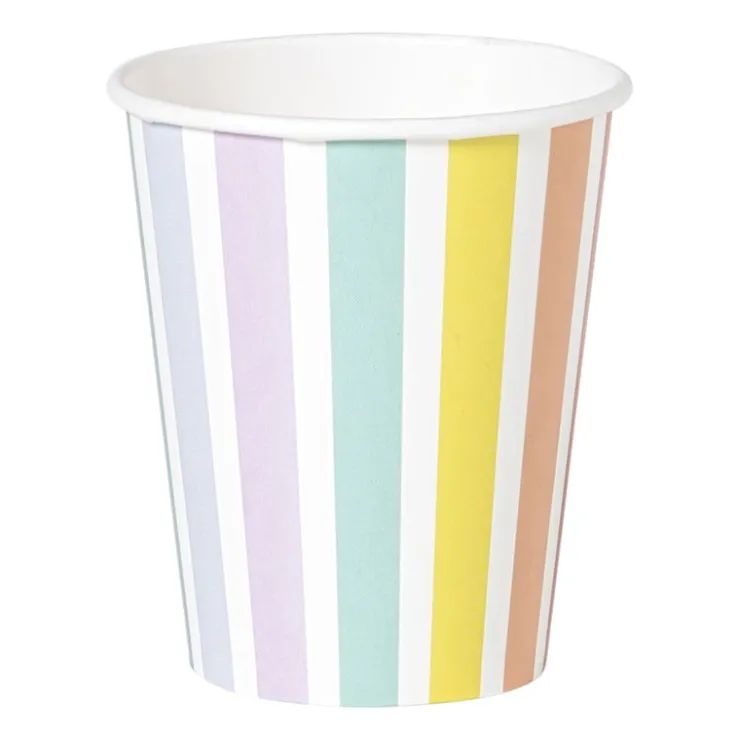 Xenos Papieren bekers gestreept pastel - set van 6- Wegwerpservies