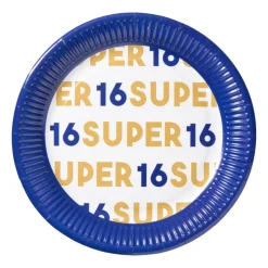 Xenos Papieren bordjes 16 jaar - blauw - set van 8- Wegwerpservies|Verjaardagen