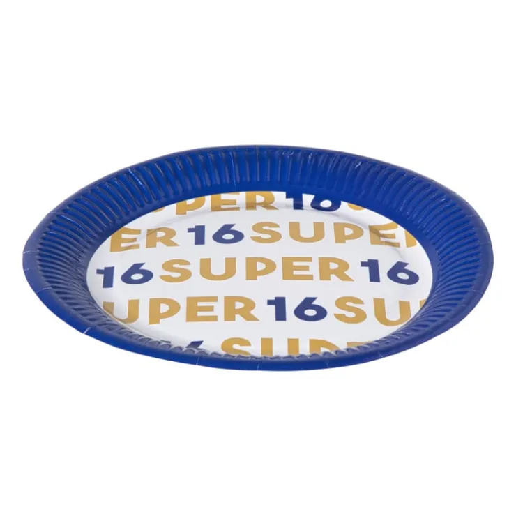 Xenos Papieren bordjes 16 jaar - blauw - set van 8- Wegwerpservies|Verjaardagen