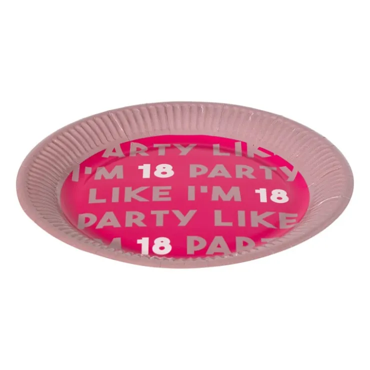 Xenos Papieren bordjes 18 jaar - roze - set van 8- Wegwerpservies|Verjaardagen