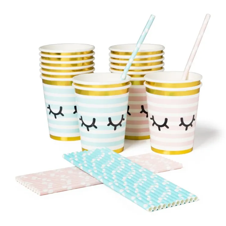 Xenos Papieren rietjes - blauw - 24 stuks- Rietjes|Babyshower