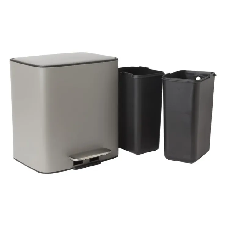 Xenos Pedaalemmer 2 vakken - grijs - 2x 11.5 liter- Pedaalemmers
