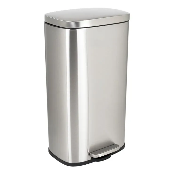 Xenos Pedaalemmer rechthoek - zilver - 30 liter- Pedaalemmers|Prullenbakken