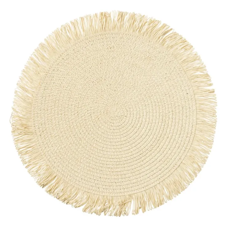 Xenos Placemat franjes - zand - ⌀38 cm- Placemats