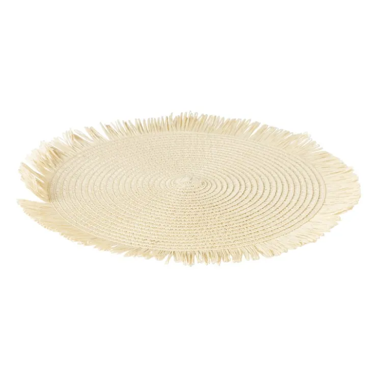 Xenos Placemat franjes - zand - ⌀38 cm- Placemats