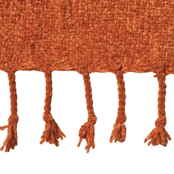 Xenos Plaid chenille met kwastjes Marianne - oranje - 170x130 cm- Plaids