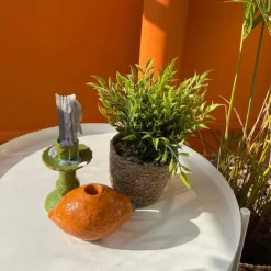 Xenos Plantje in rieten mand - spits blad - ø10x19 cm- Kunstplanten