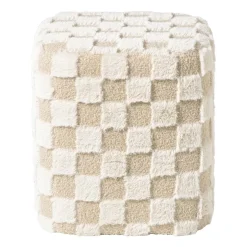 Xenos Poef checks - beige - 38x35x35 cm- Poefjes