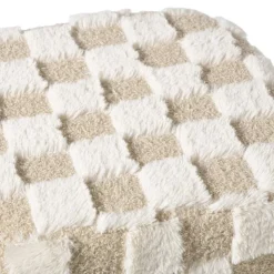 Xenos Poef checks - beige - 38x35x35 cm- Poefjes
