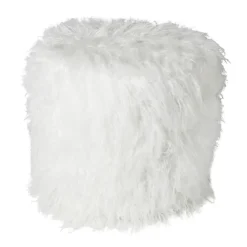 Xenos Poef fluffy - wit - 38x42x42 cm- Poefjes