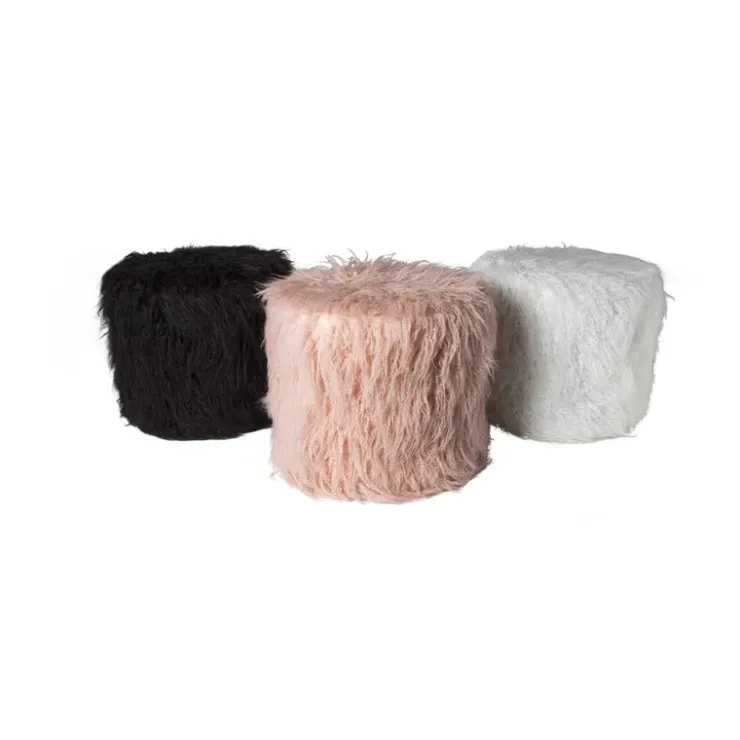 Xenos Poef fluffy - zwart - 38x42x42 cm- Poefjes
