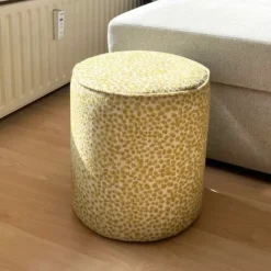 Xenos Poef jacquard - geel - ø35x39 cm- Poefjes