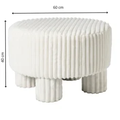 Xenos Poef Nora ribstof XL - wit - ø60x40 cm- Poefjes