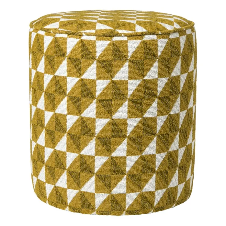 Xenos Poef retro - oker/beige - ø35x38 cm- Poefjes