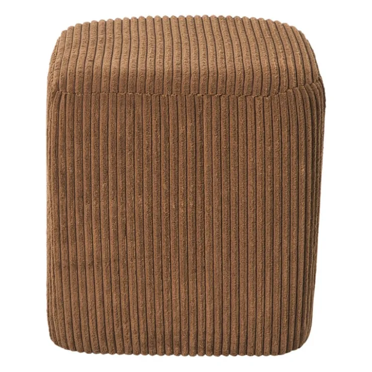 Xenos Poef rib vierkant- bruin - 38x35x35 cm- Poefjes