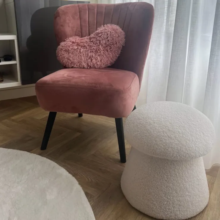 Xenos Poef Teddy Mushroom - wit - ø36x38 cm- Poefjes