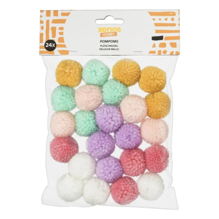 Xenos Pompoms mix - 24 stuks - 18x12x3 cm- Knutselspullen