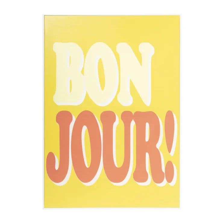 Xenos Poster bonjour - geel/rood - 70x50 cm- Posters