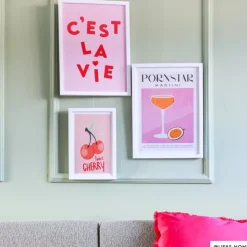 Xenos Poster met lijst cherry - roze/wit - 30x21 cm- Posters