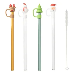 Xenos Rietjes kerst glas - set van 4 - ø1x20 cm- Rietjes