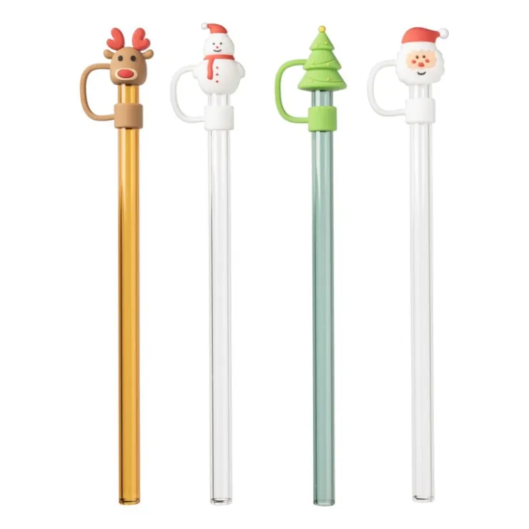Xenos Rietjes kerst glas - set van 4 - ø1x20 cm- Rietjes