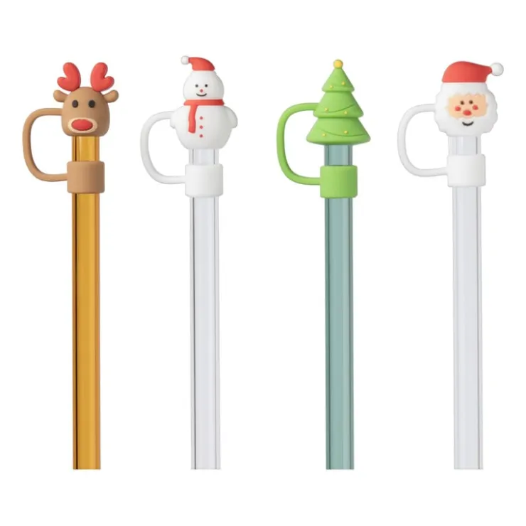 Xenos Rietjes kerst glas - set van 4 - ø1x20 cm- Rietjes