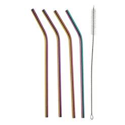 Xenos Rietjes RVS - regenboog - set van 4- Rietjes