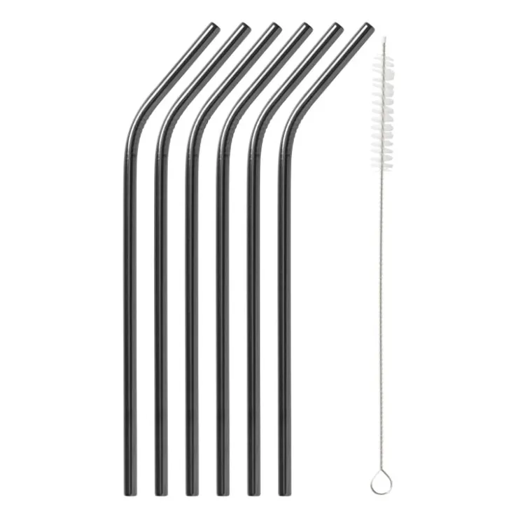 Xenos Rietjes RVS - zwart - set van 6- Rietjes