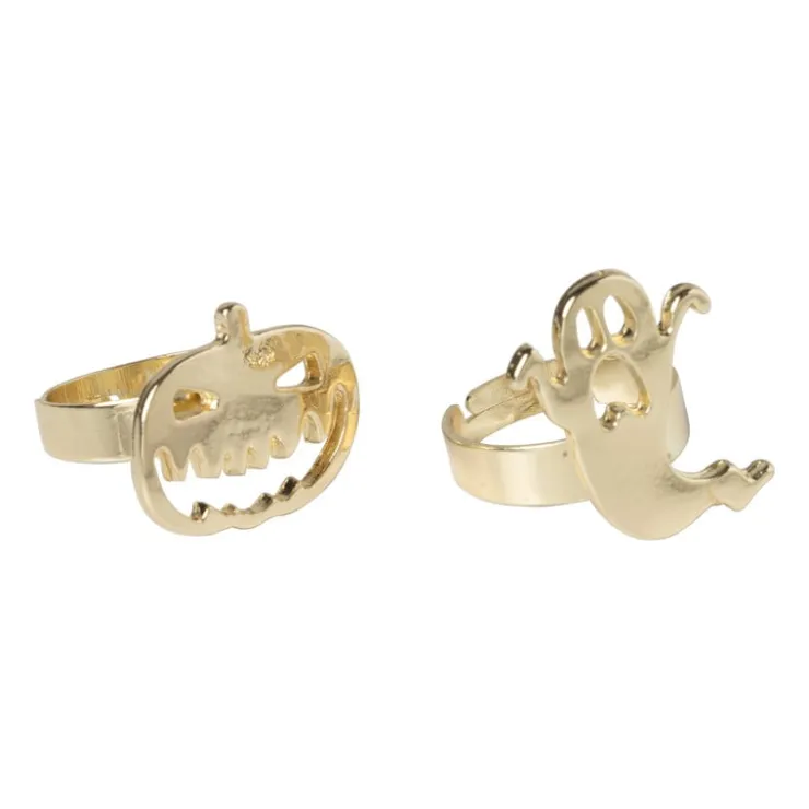 Xenos Ring halloween - set van 2 - goudkleurig- Verkleedaccessoires