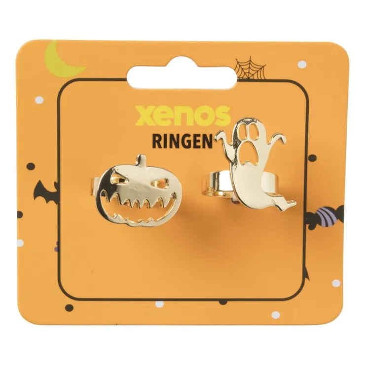 Xenos Ring halloween - set van 2 - goudkleurig- Verkleedaccessoires