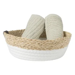 Xenos Rond mandje - ø22x7 cm - naturel/wit- Manden|Manden