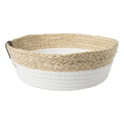 Xenos Rond mandje - ø26x9 cm - naturel/wit- Manden|Manden