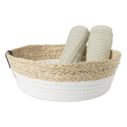 Xenos Rond mandje - ø26x9 cm - naturel/wit- Manden|Manden
