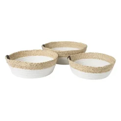Xenos Rond mandje - ø26x9 cm - naturel/wit- Manden|Manden