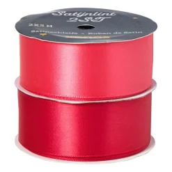 Xenos Satijnen lint rood/roze - 3x500 cm - set van 2- Kerst Inpakken
